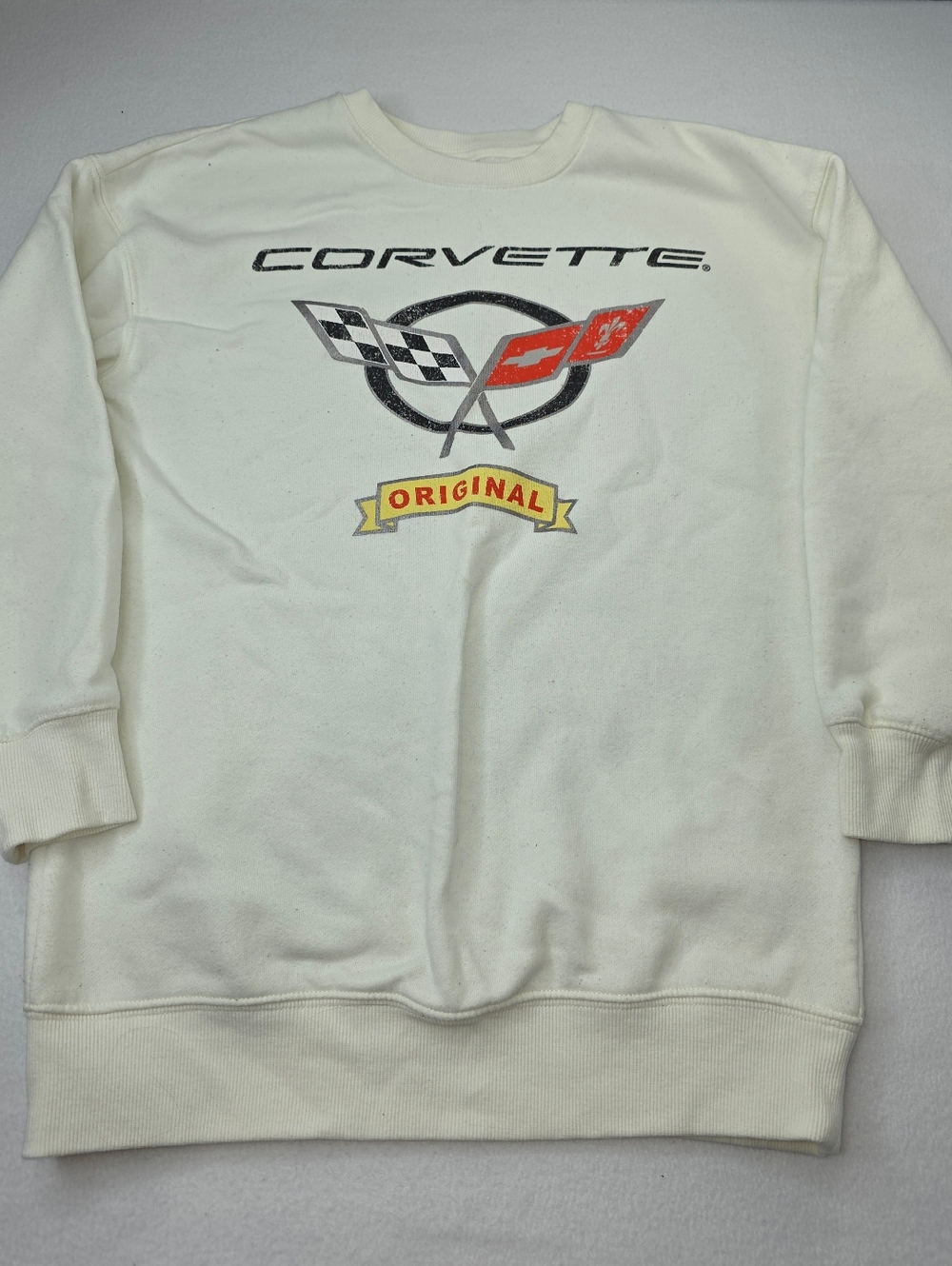 GM Boy's Corvette Original Logo Crewneck Sweatshirt White Large (10-12) U-3601